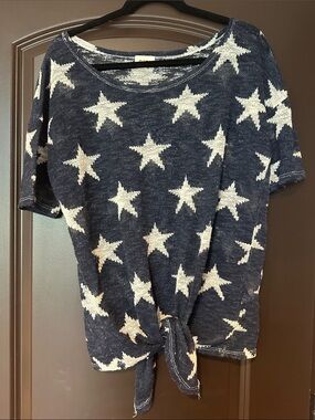 BiBi Navy and White Star Tie-Front Tee